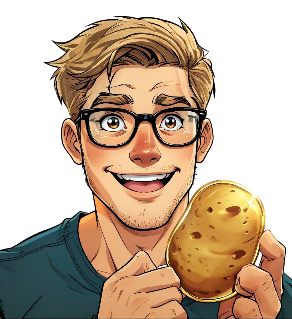 person with gold potato